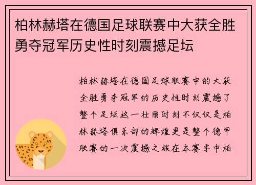 柏林赫塔在德国足球联赛中大获全胜勇夺冠军历史性时刻震撼足坛